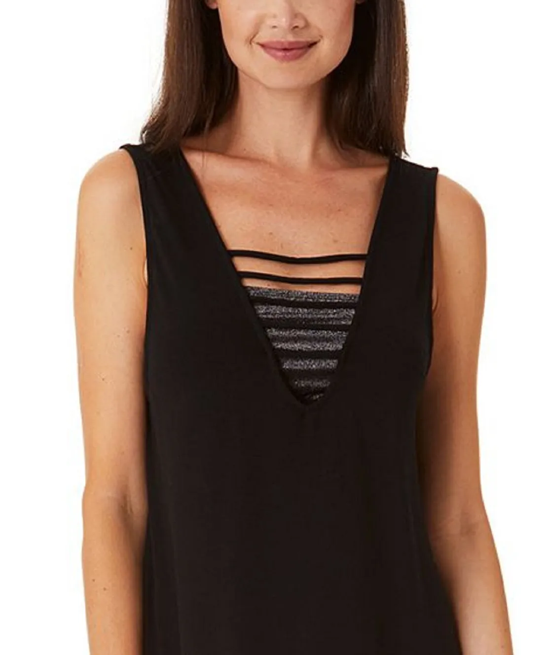 California Waves Junior's Strappy Swim Cover Up Dress Swimsuit Black
