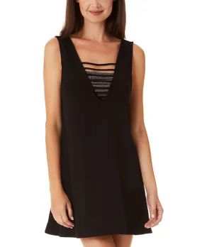 California Waves Junior's Strappy Swim Cover Up Dress Swimsuit Black