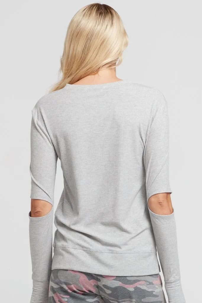 CHICHI Active Cassidy Ribbed Top - Heather Grey