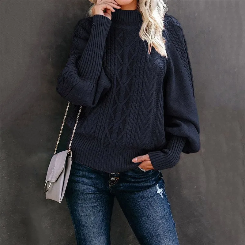 ChillChic-Jacquard-Pullover mit hohem Ausschnitt