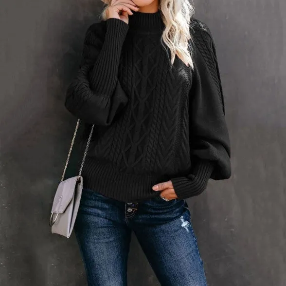 ChillChic-Jacquard-Pullover mit hohem Ausschnitt