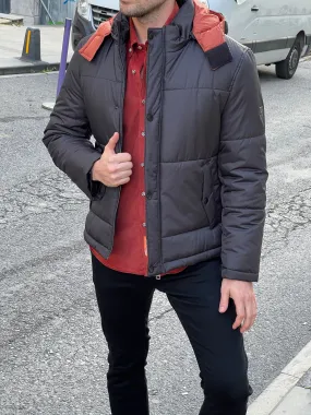 Cole Black Slim Fit Hooded Coat