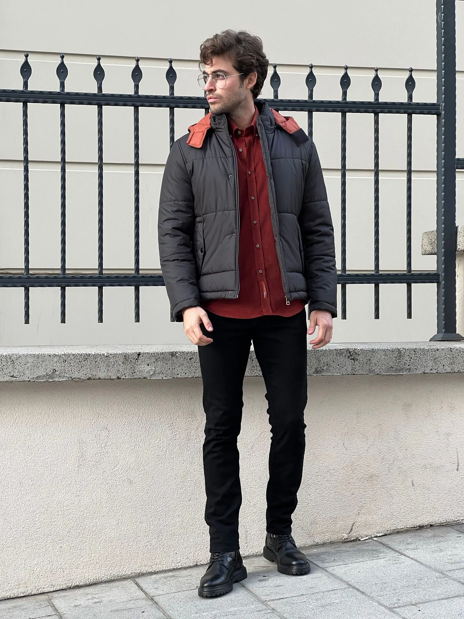 Cole Black Slim Fit Hooded Coat