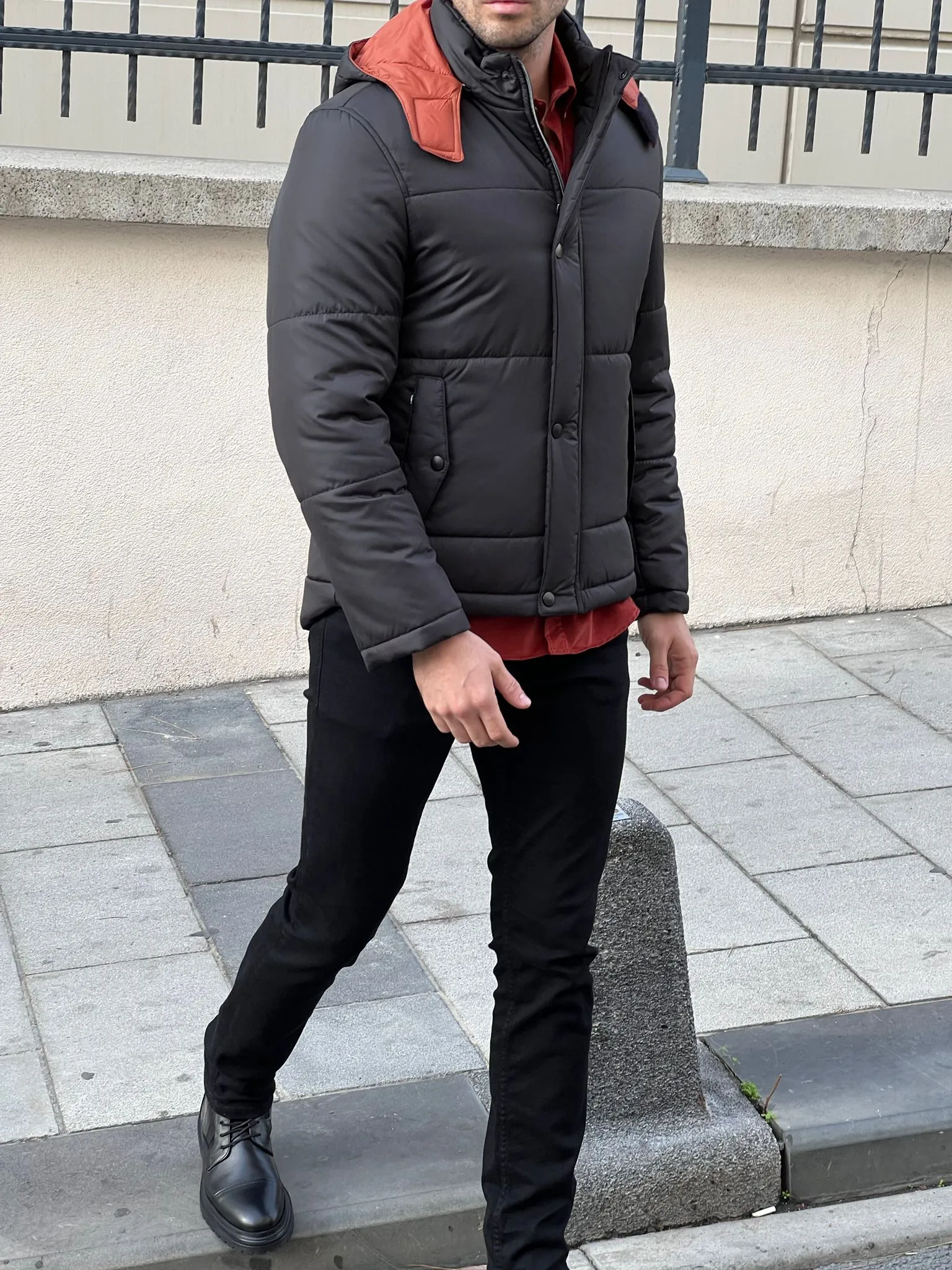 Cole Black Slim Fit Hooded Coat