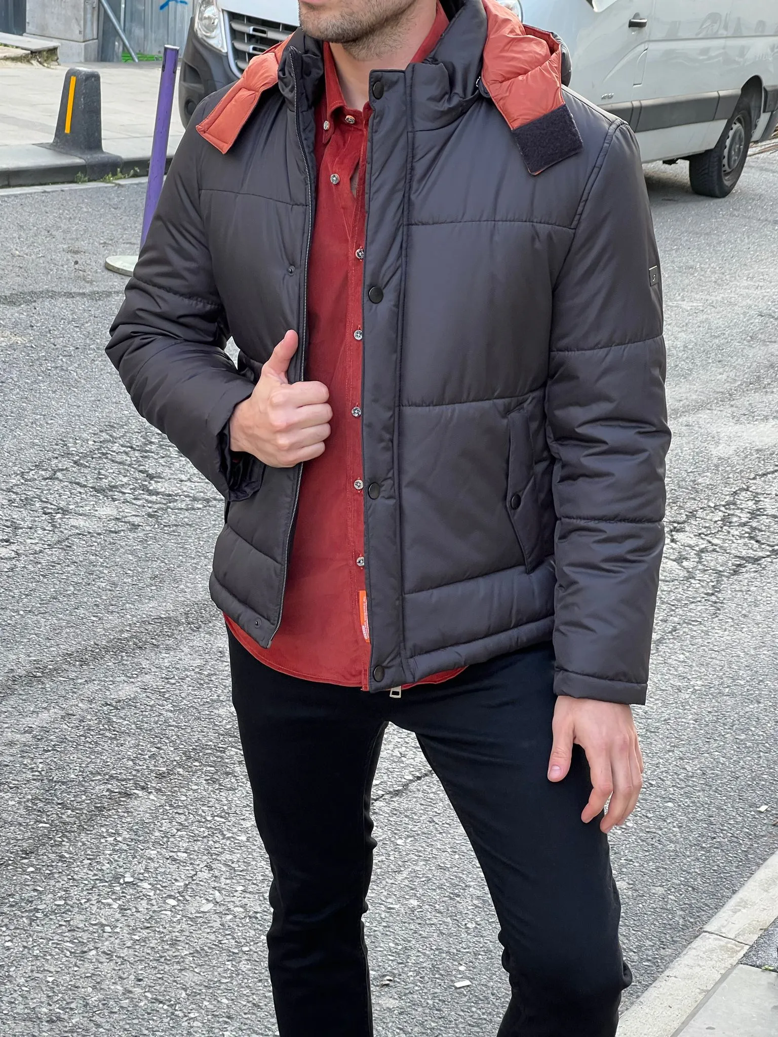 Cole Black Slim Fit Hooded Coat