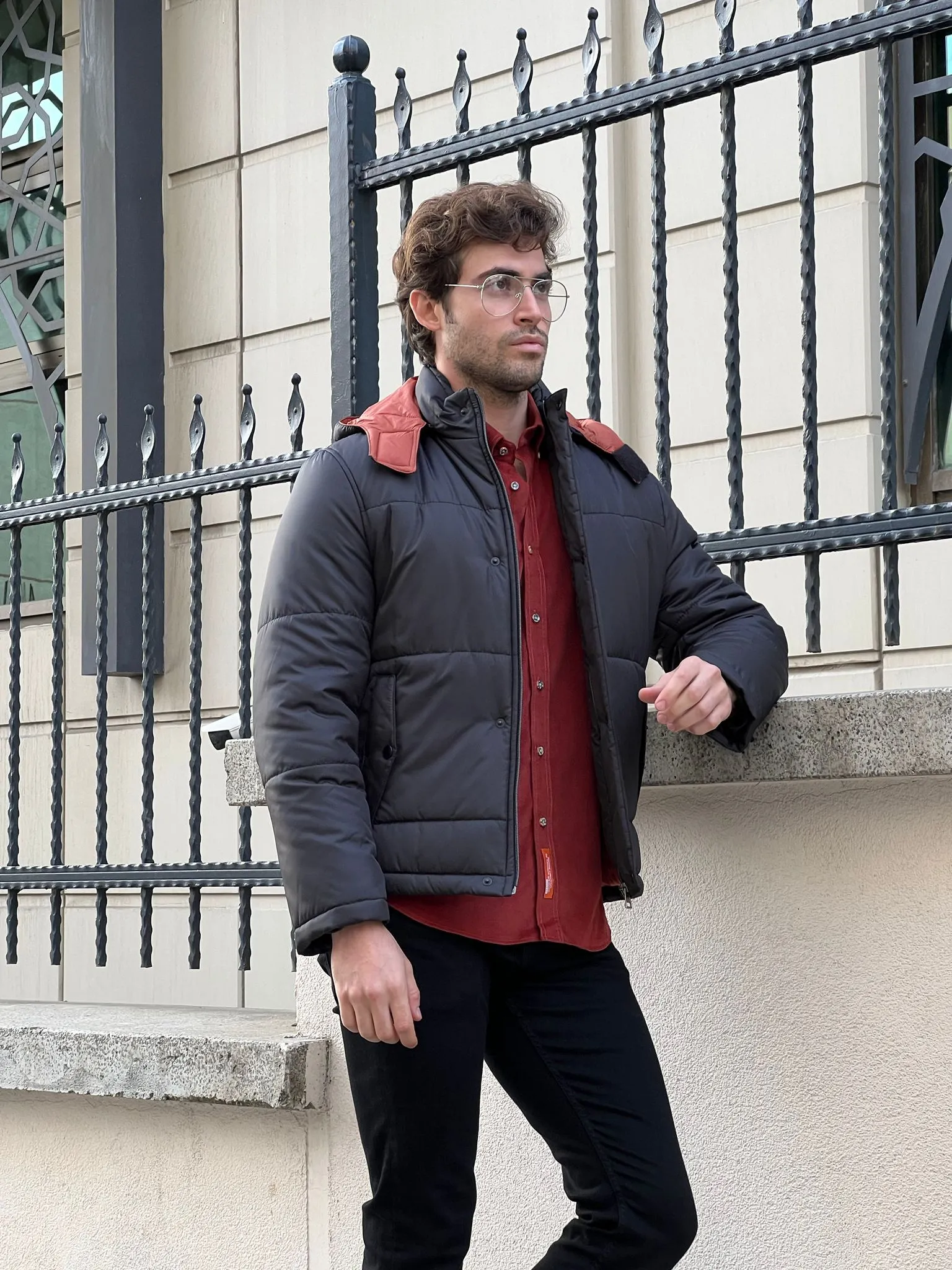 Cole Black Slim Fit Hooded Coat
