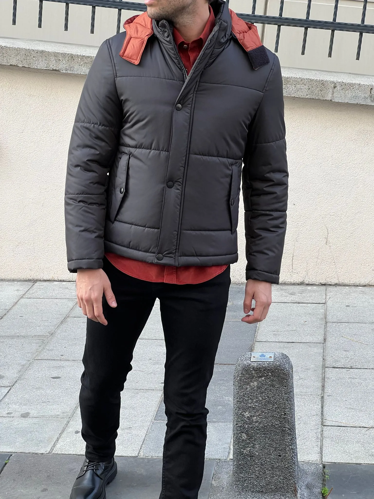 Cole Black Slim Fit Hooded Coat