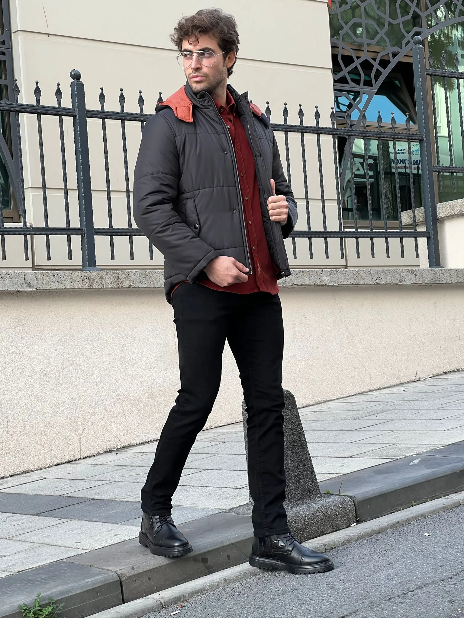 Cole Black Slim Fit Hooded Coat