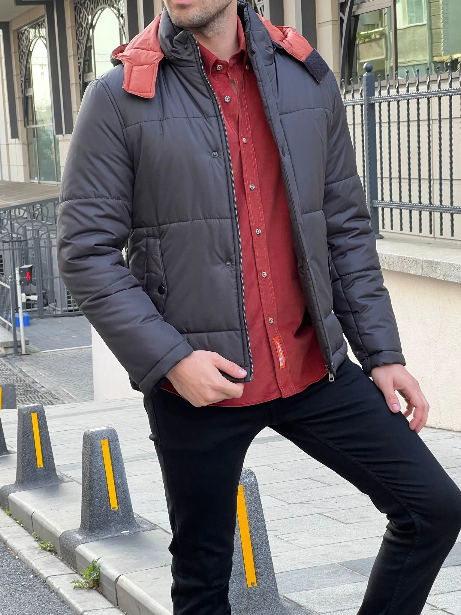 Cole Black Slim Fit Hooded Coat