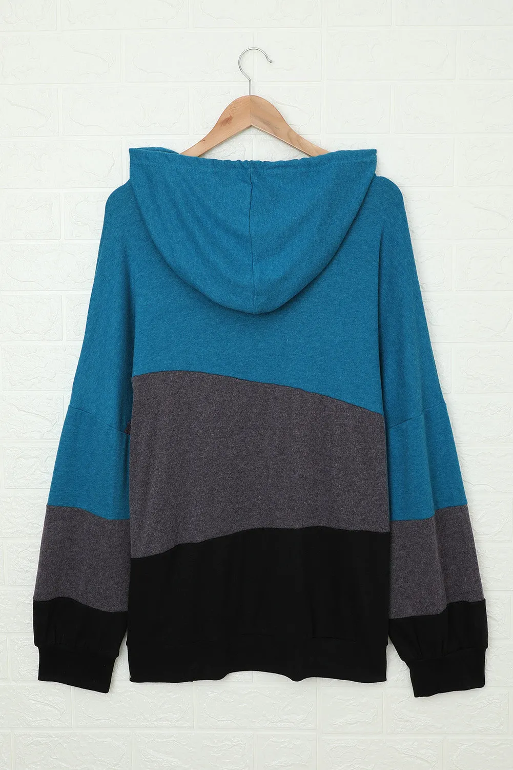Color Block Plus Size Hoodie Long Sleeve Drawstring Pullover