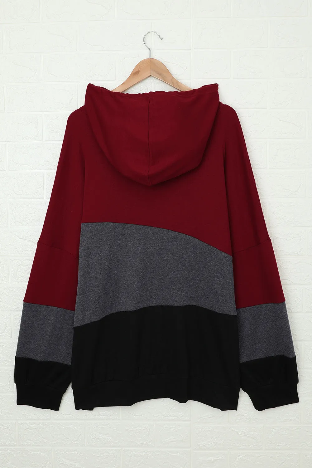 Color Block Plus Size Hoodie Long Sleeve Drawstring Pullover