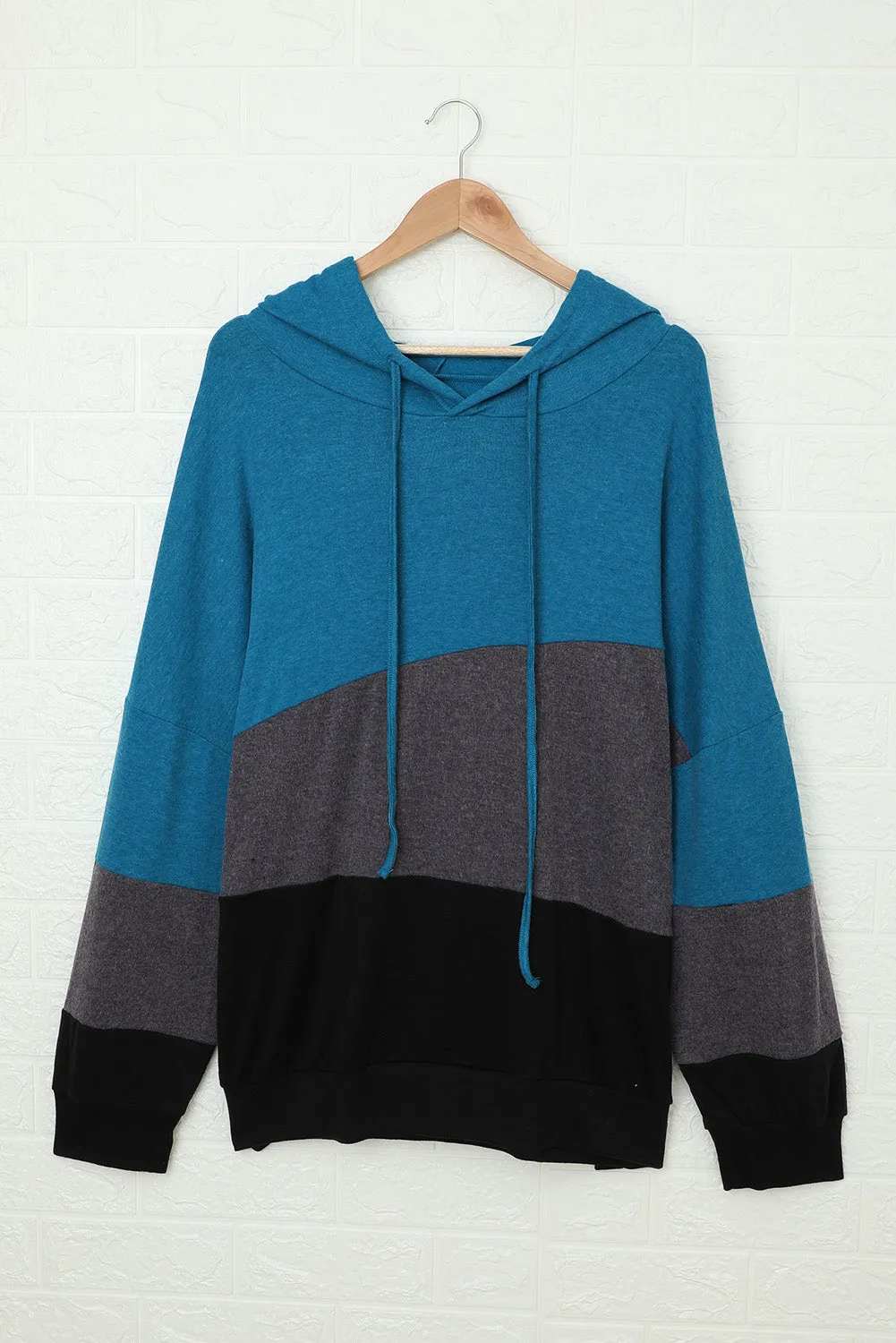 Color Block Plus Size Hoodie Long Sleeve Drawstring Pullover