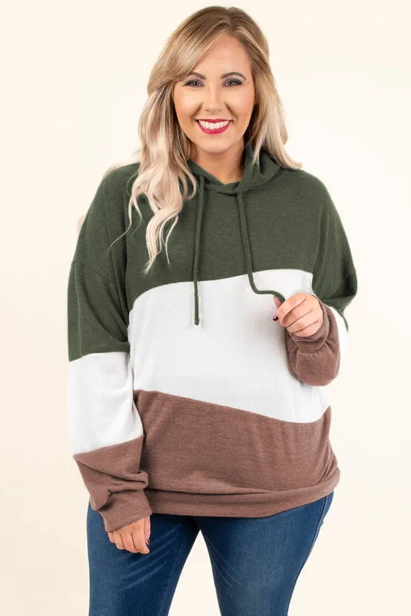 Color Block Plus Size Hoodie Long Sleeve Drawstring Pullover
