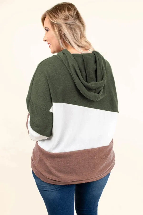 Color Block Plus Size Hoodie Long Sleeve Drawstring Pullover