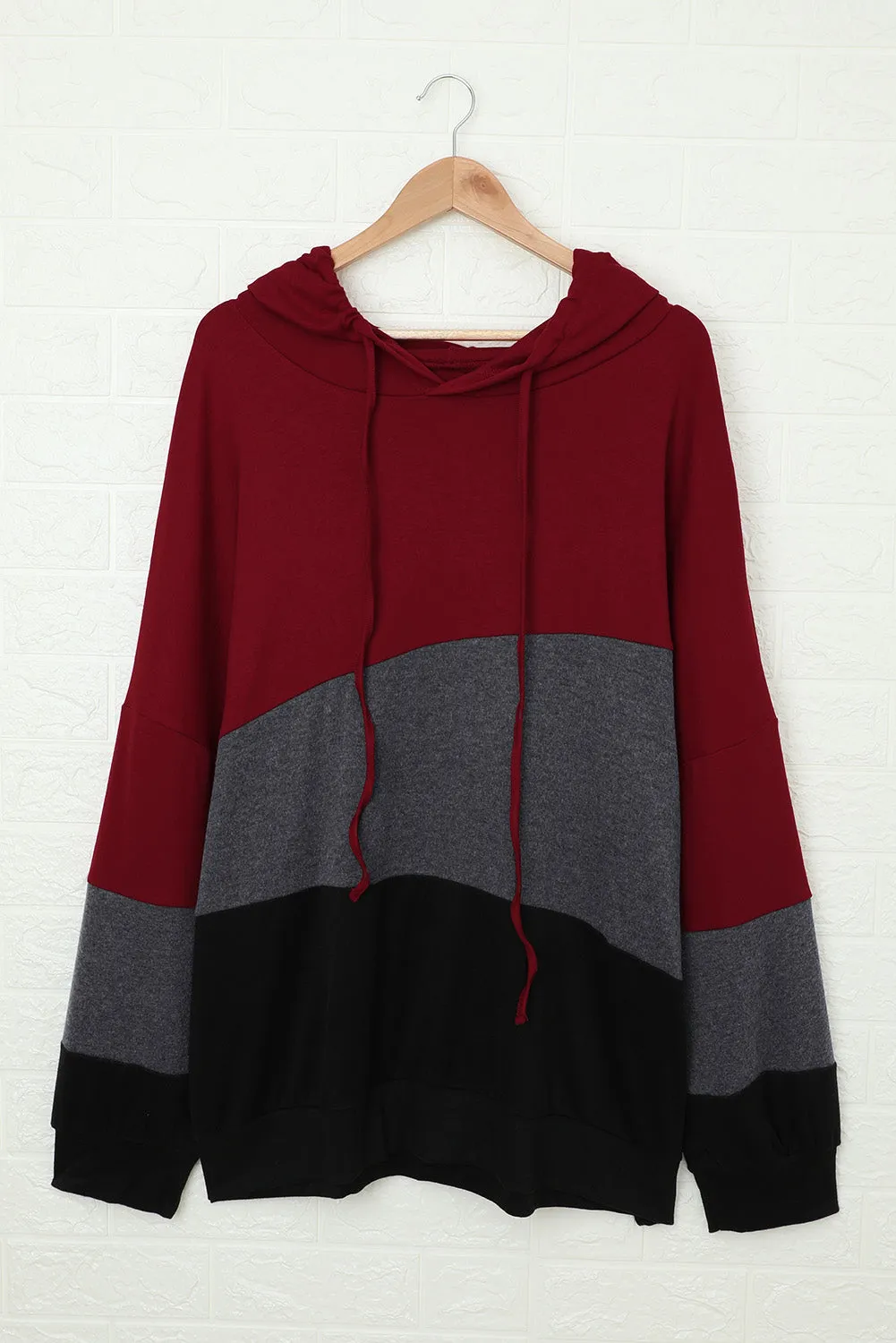 Color Block Plus Size Hoodie Long Sleeve Drawstring Pullover