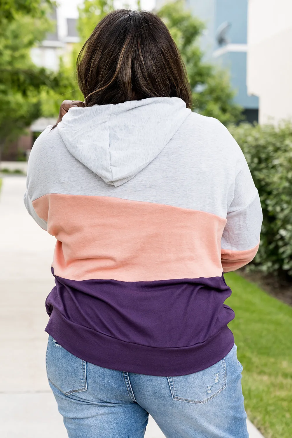 Color Block Plus Size Hoodie Long Sleeve Drawstring Pullover