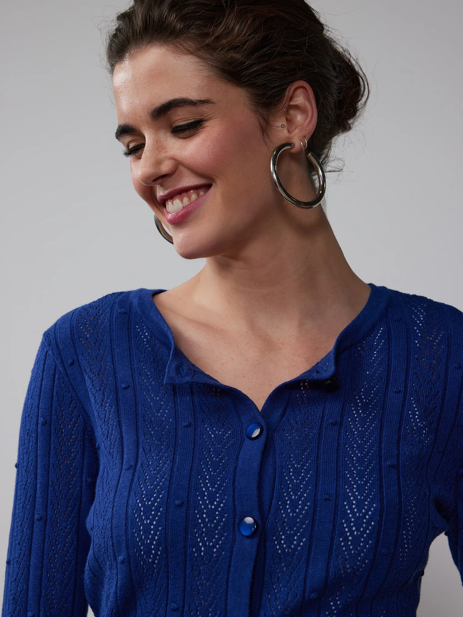 Crew Neck Bobble Stitch Cardigan