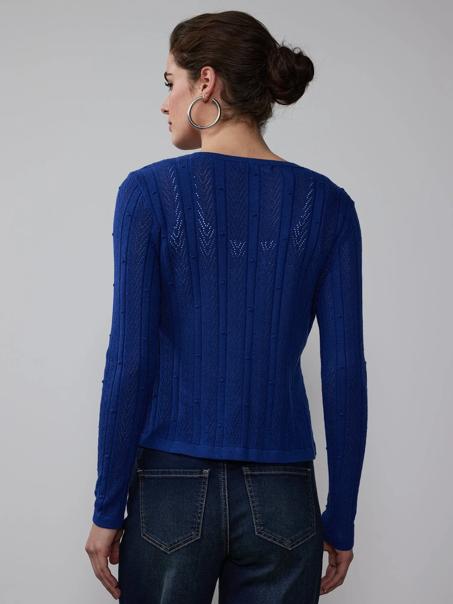 Crew Neck Bobble Stitch Cardigan