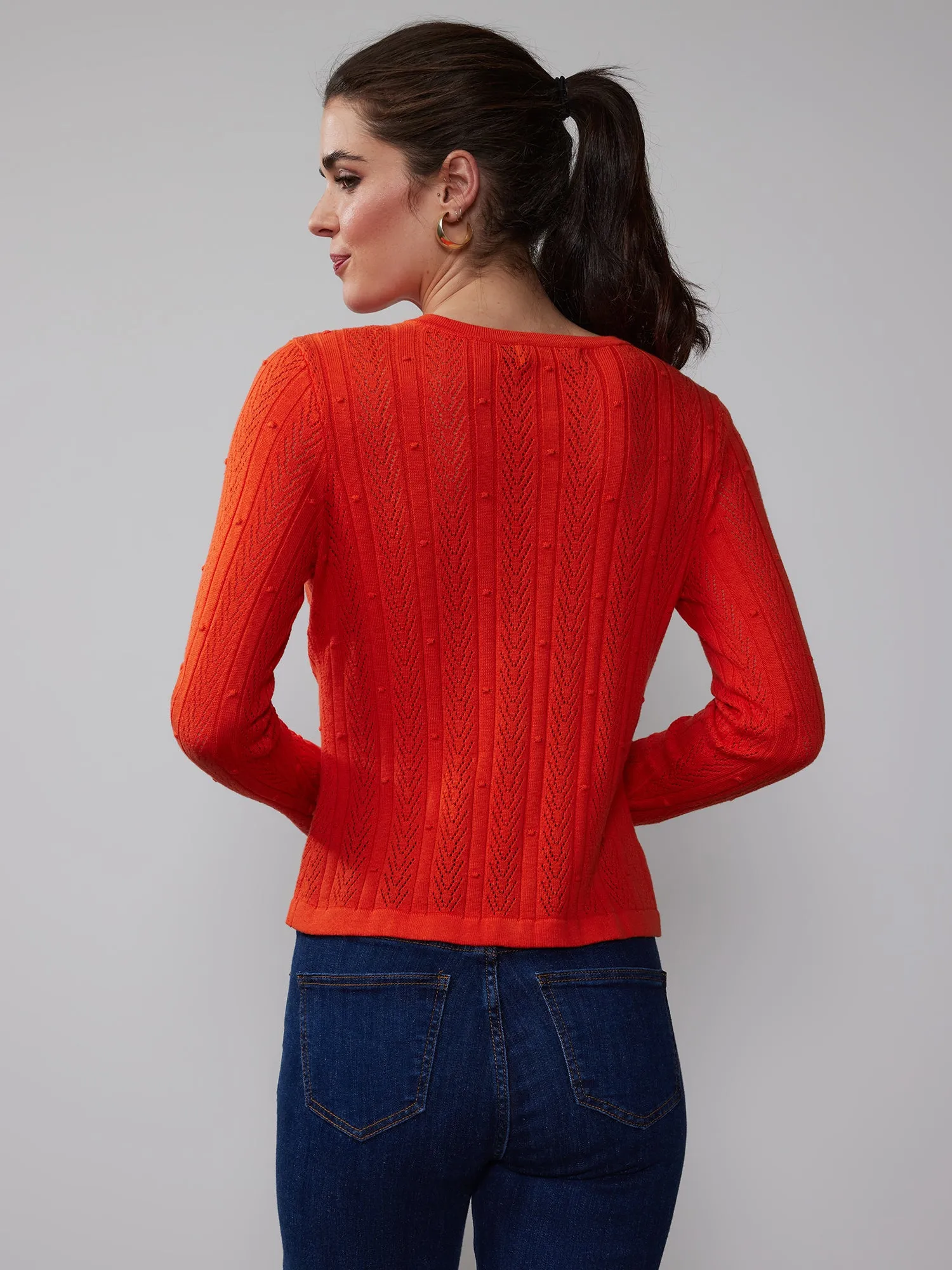 Crew Neck Bobble Stitch Cardigan
