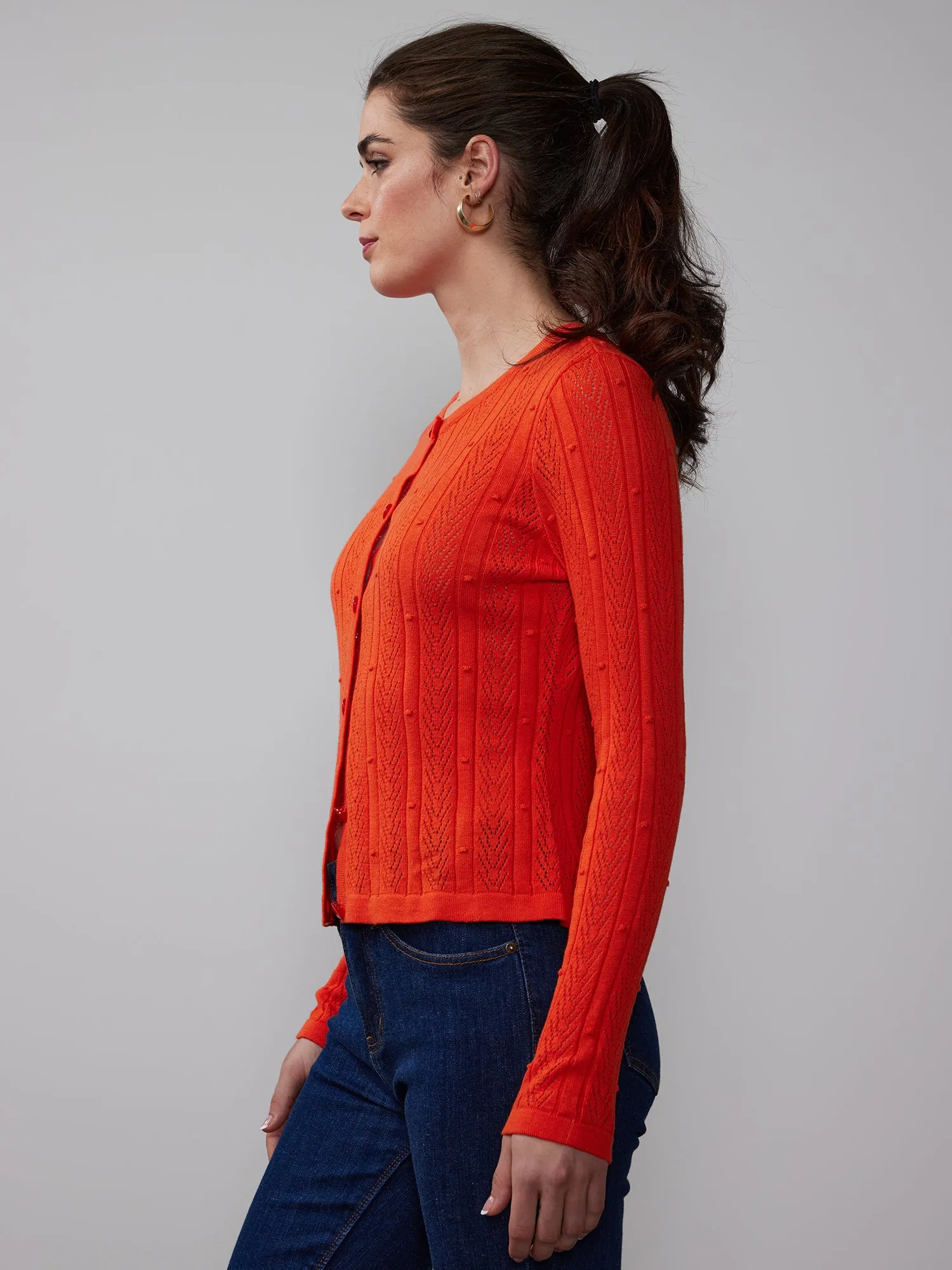 Crew Neck Bobble Stitch Cardigan