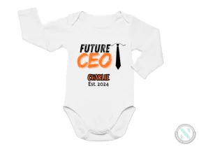 Custom Name And Date Baby Bodysuit Gift for Boys with text "Future CEO"