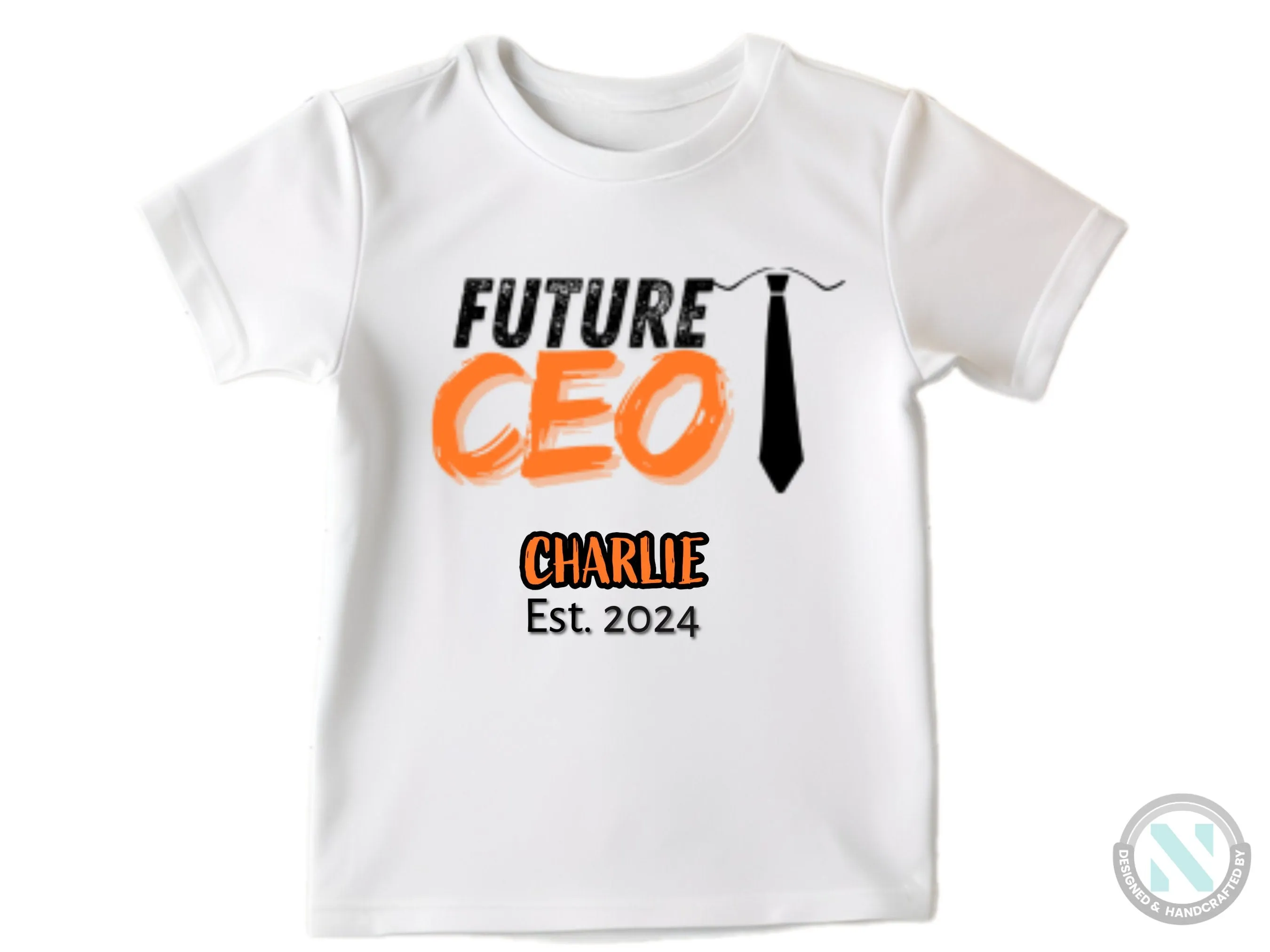 Custom Name And Date Baby Bodysuit Gift for Boys with text "Future CEO"