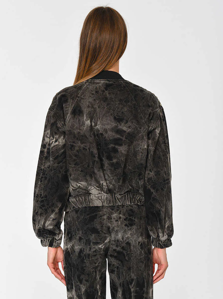 Denim Bomber Women Jacket with Metal Detail Black