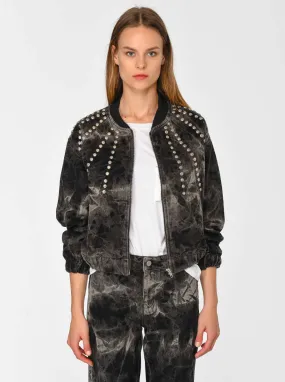 Denim Bomber Women Jacket with Metal Detail Black