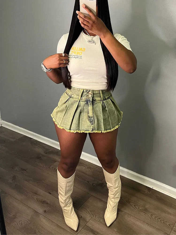 Denim Pleated Skort