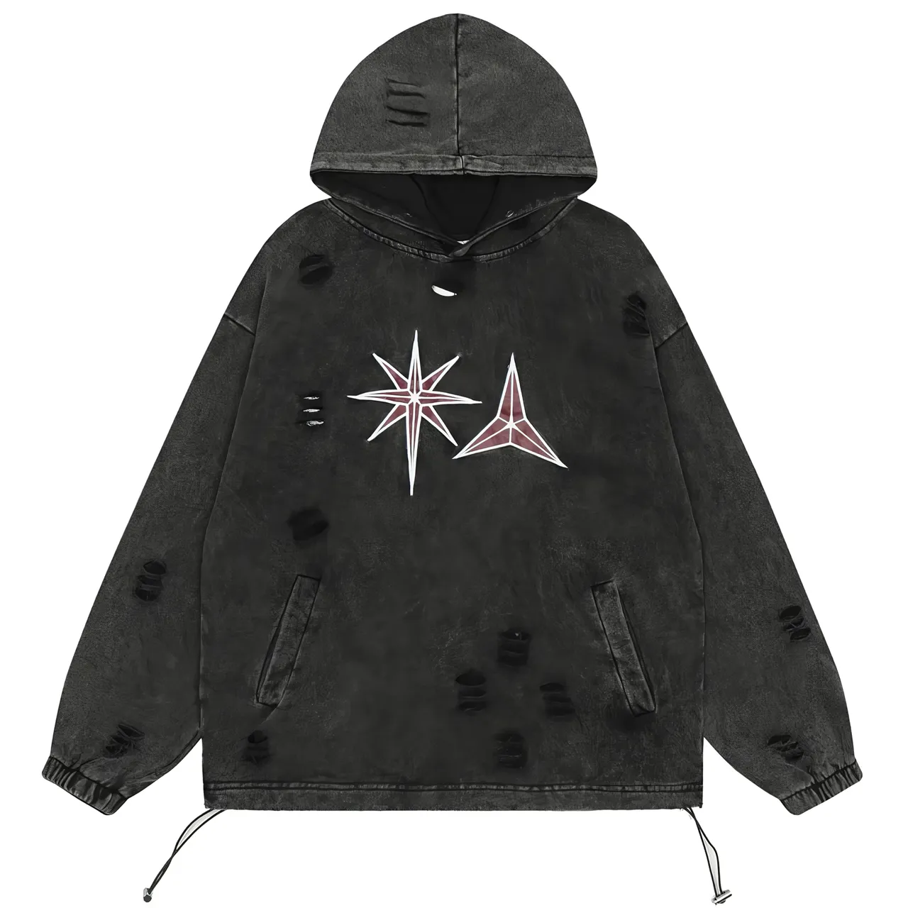 Destroyed Cotton Hoodie with Concept Patch