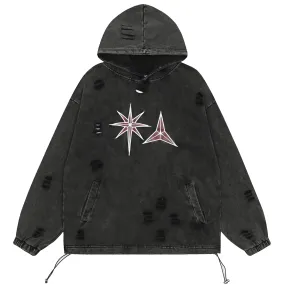 Destroyed Cotton Hoodie with Concept Patch