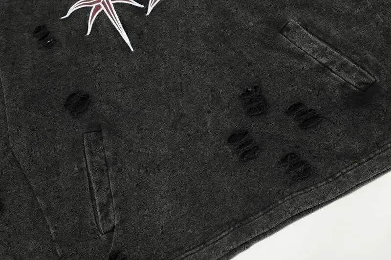 Destroyed Cotton Hoodie with Concept Patch