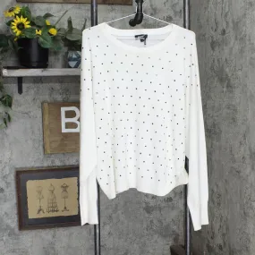 DKNY Womens Embellished Pullover Sweater Pullover White L