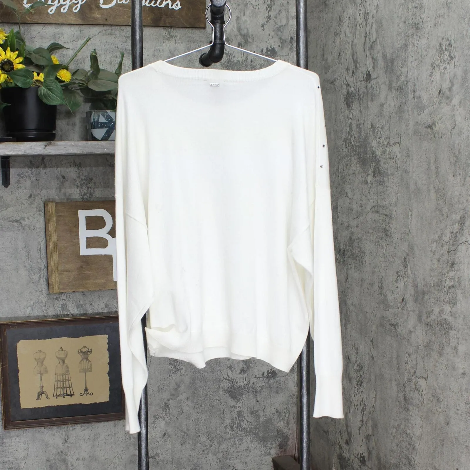 DKNY Womens Embellished Pullover Sweater Pullover White L