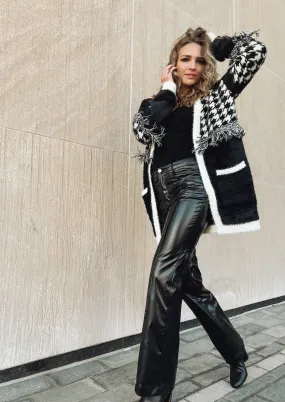 Dominique Black Houndstooth Cardigan