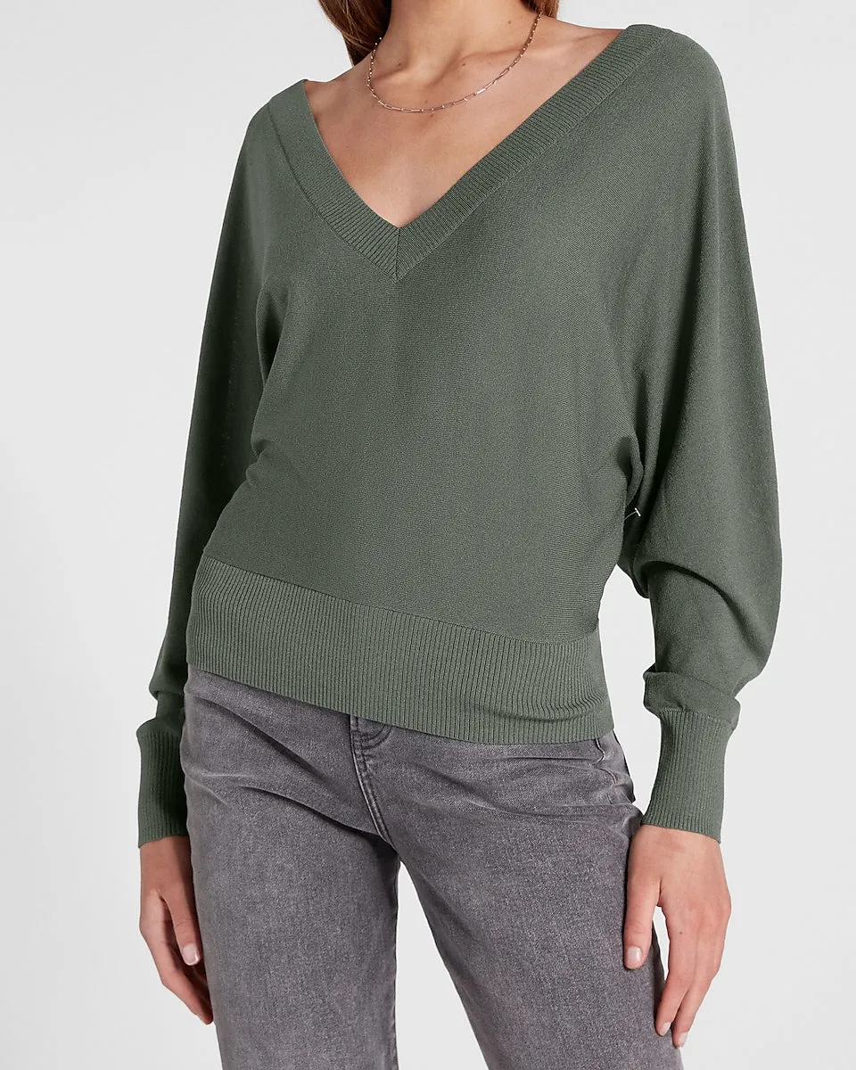 Double V Dolman Sleeve Sweater in Basil