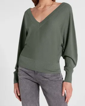 Double V Dolman Sleeve Sweater in Basil