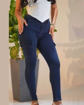 Dunkelblau-farbige Po-hebende Skinny Jeans