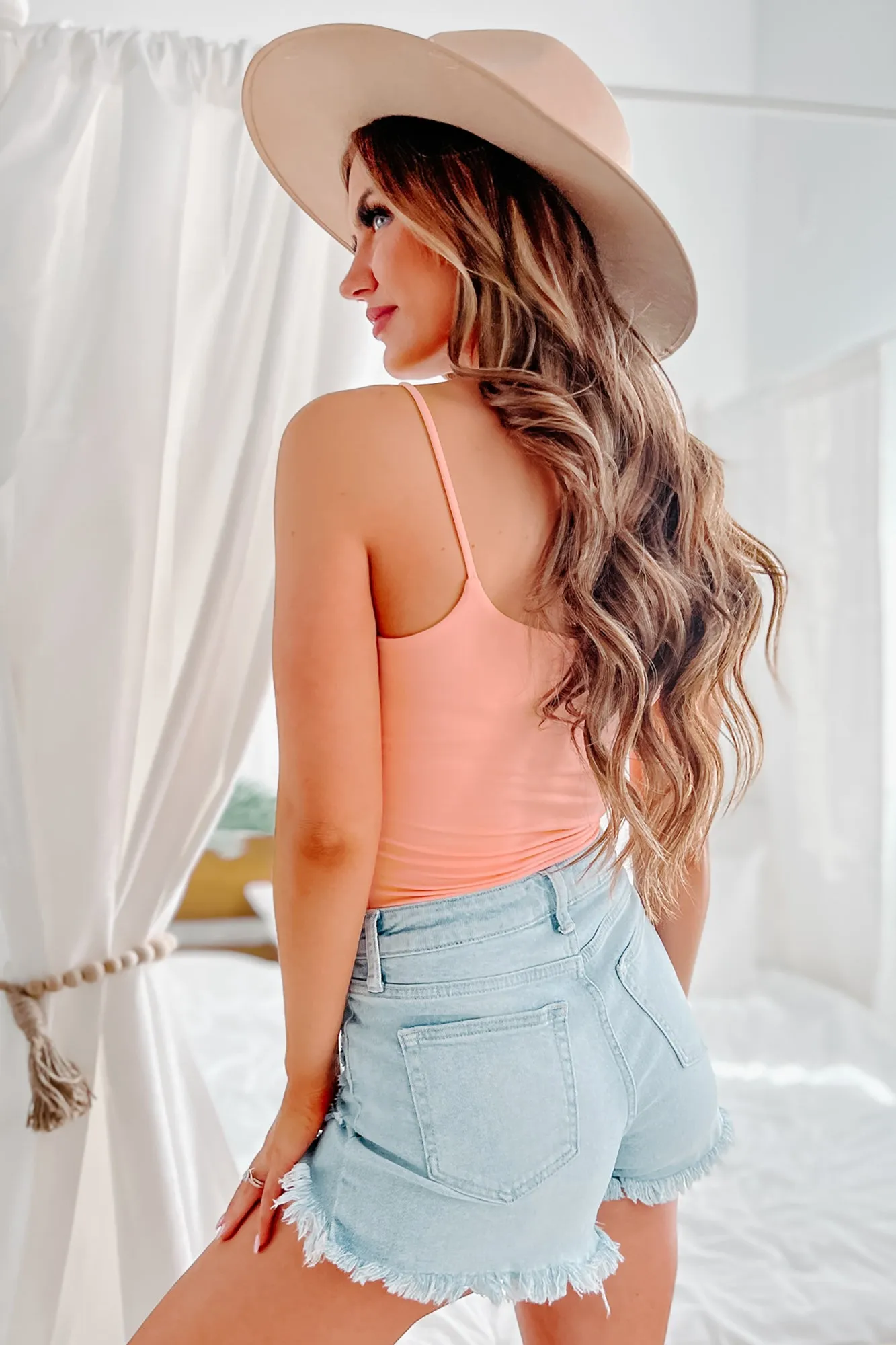 Elana Spaghetti Strap Bodysuit (Peach)