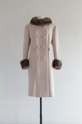Elegant Oyster Wool Coat With Silver Mink Collar & Cuffs / ML