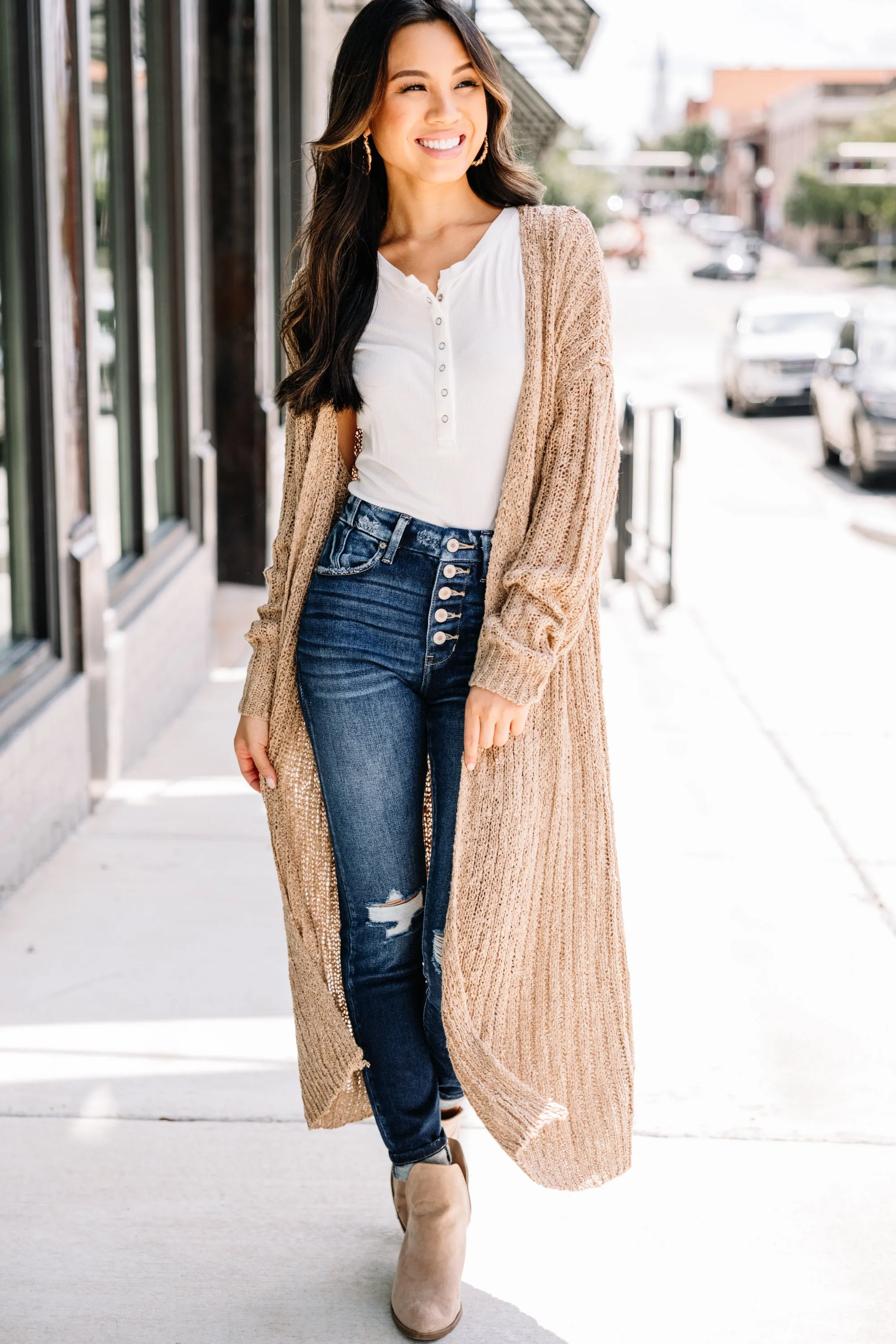 Everyday Essence Camel Brown Knit Cardigan