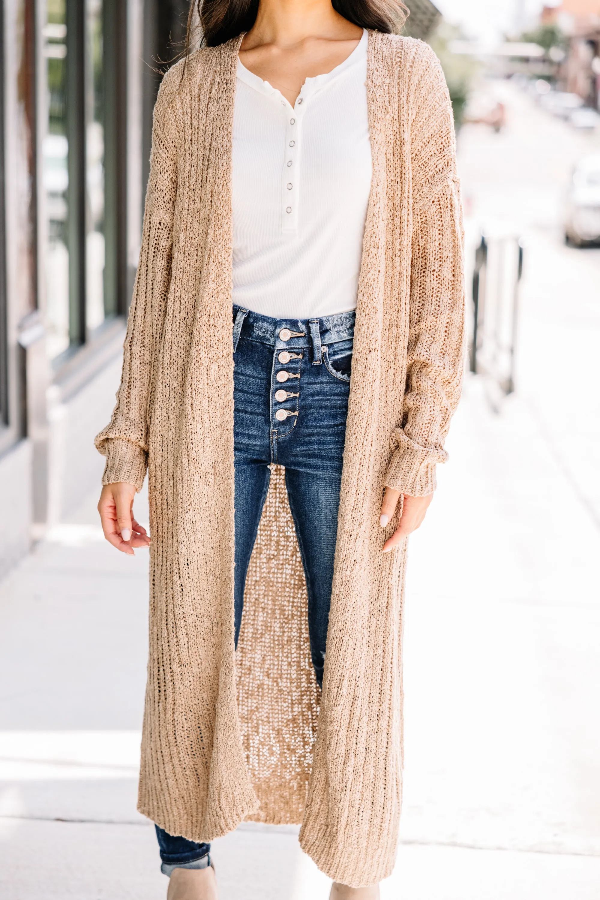 Everyday Essence Camel Brown Knit Cardigan