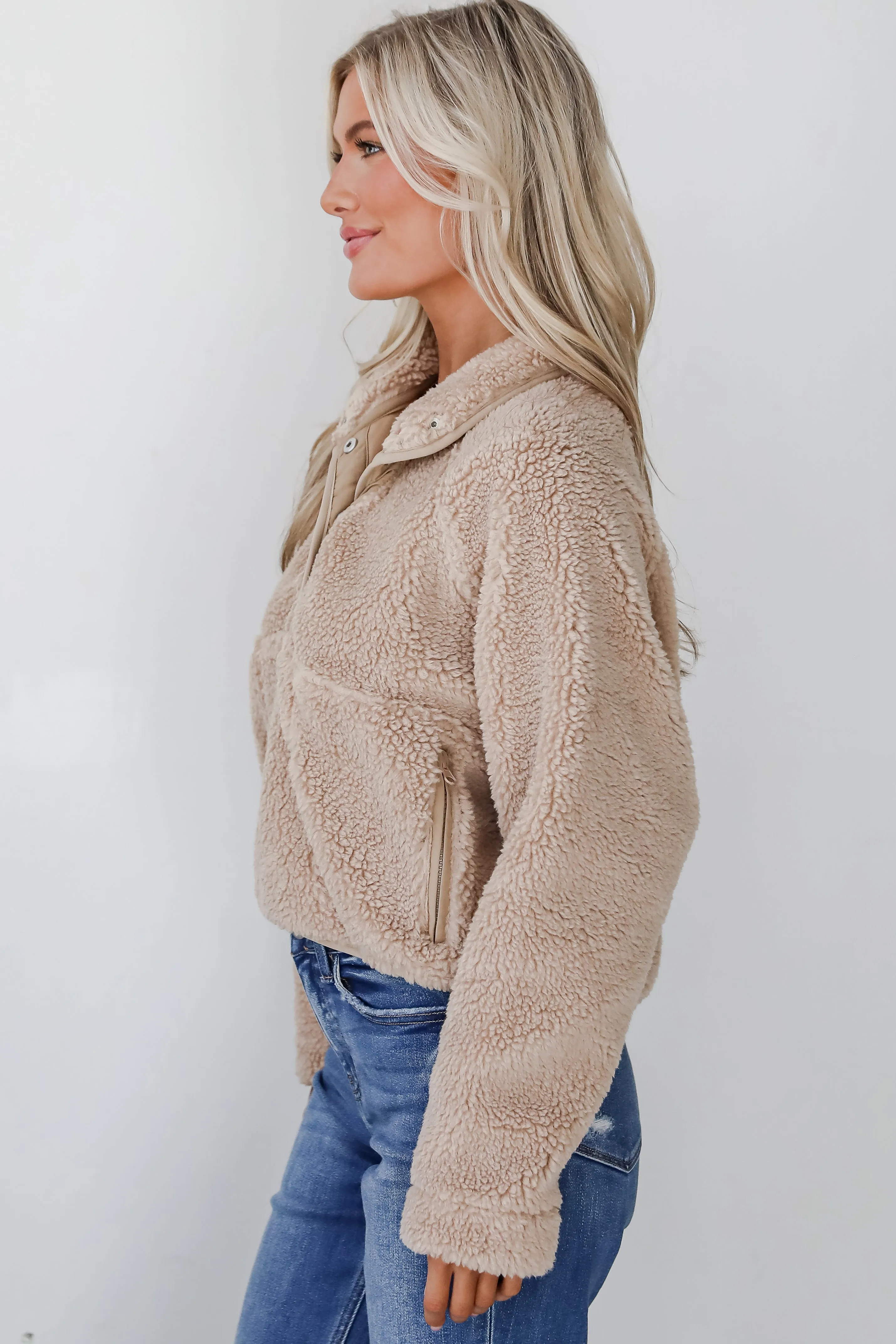 FINAL SALE - Hit The Slopes Beige Sherpa Pullover - DOORBUSTER