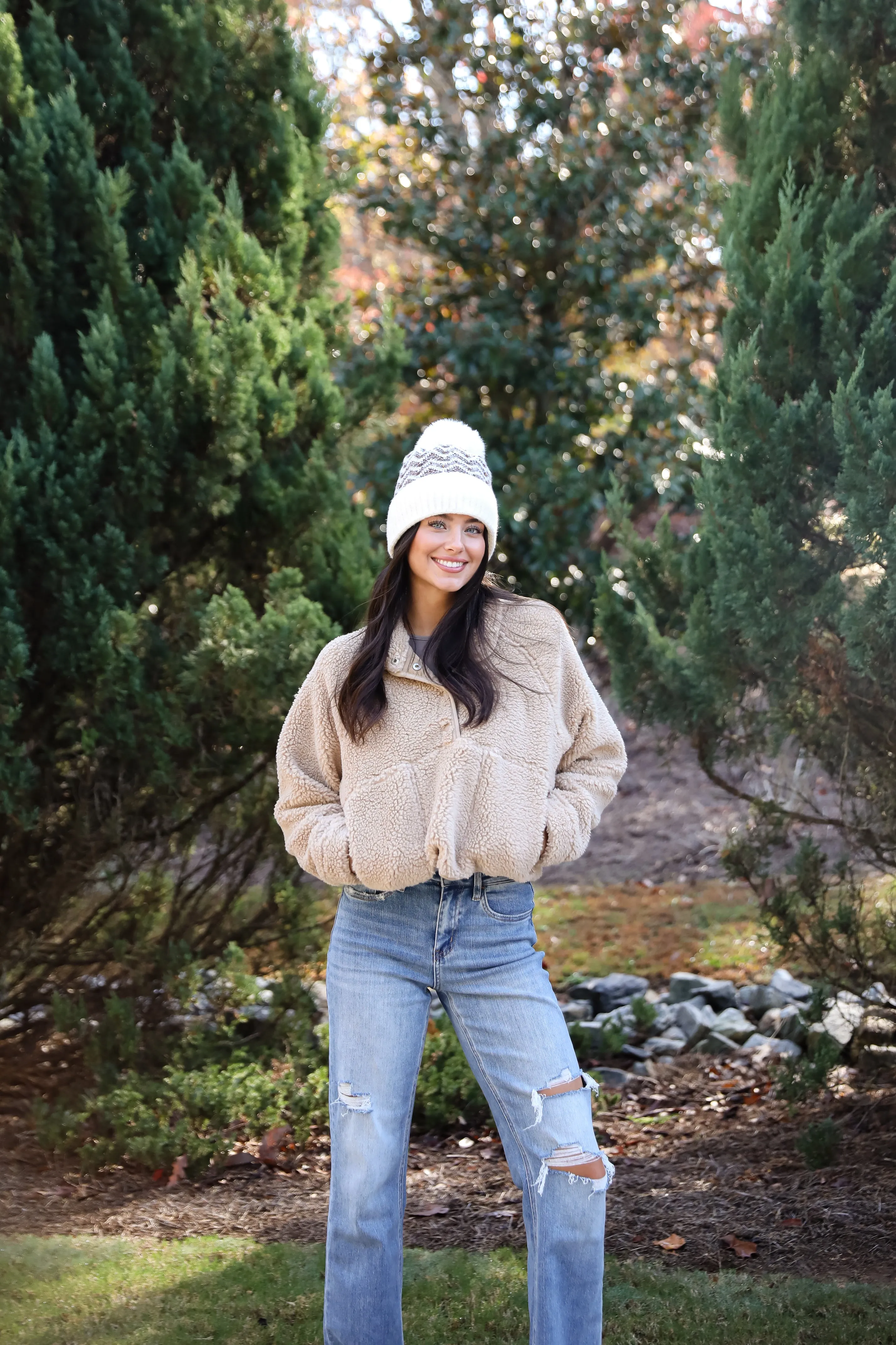 FINAL SALE - Hit The Slopes Beige Sherpa Pullover - DOORBUSTER
