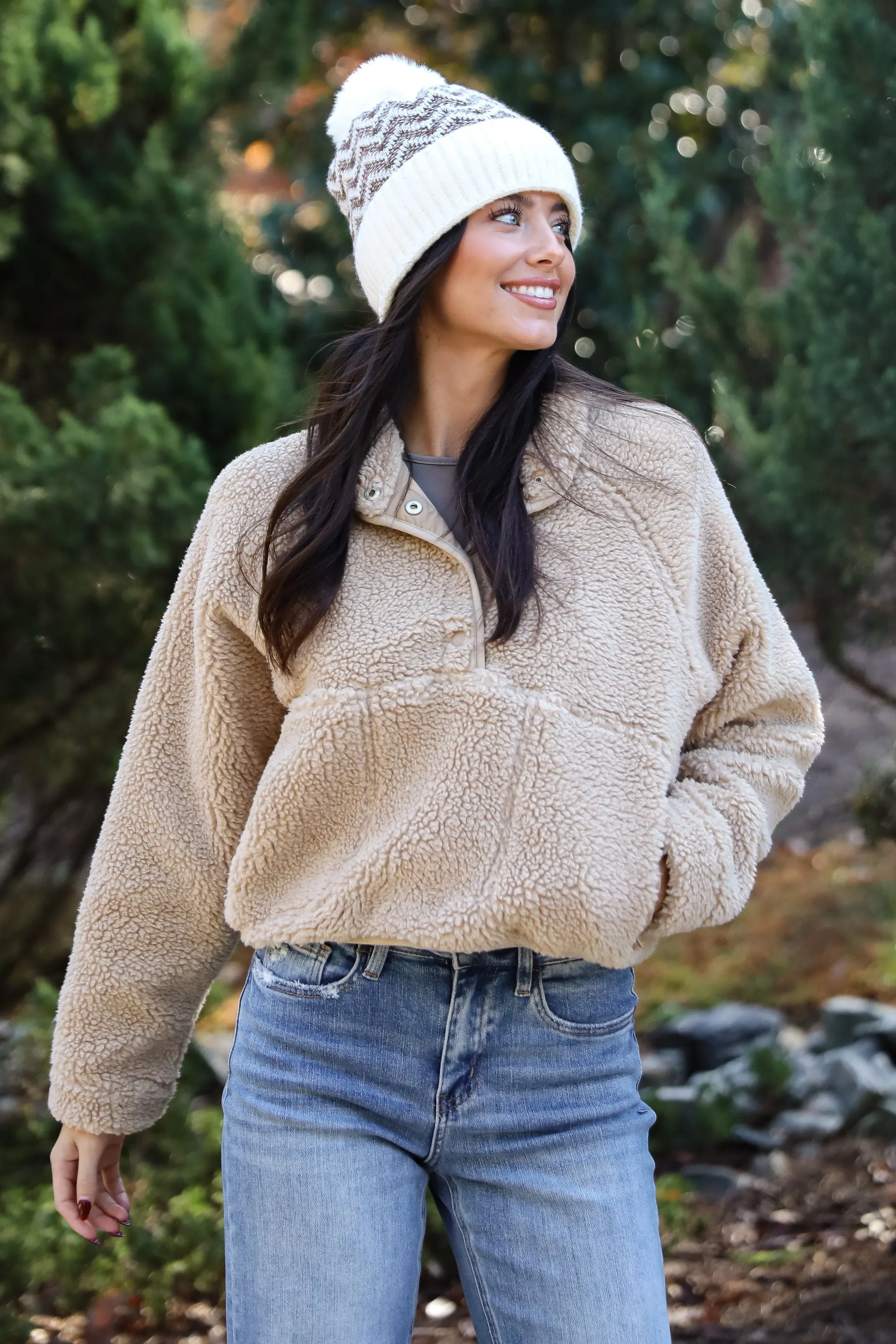 FINAL SALE - Hit The Slopes Beige Sherpa Pullover - DOORBUSTER