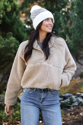 FINAL SALE - Hit The Slopes Beige Sherpa Pullover - DOORBUSTER