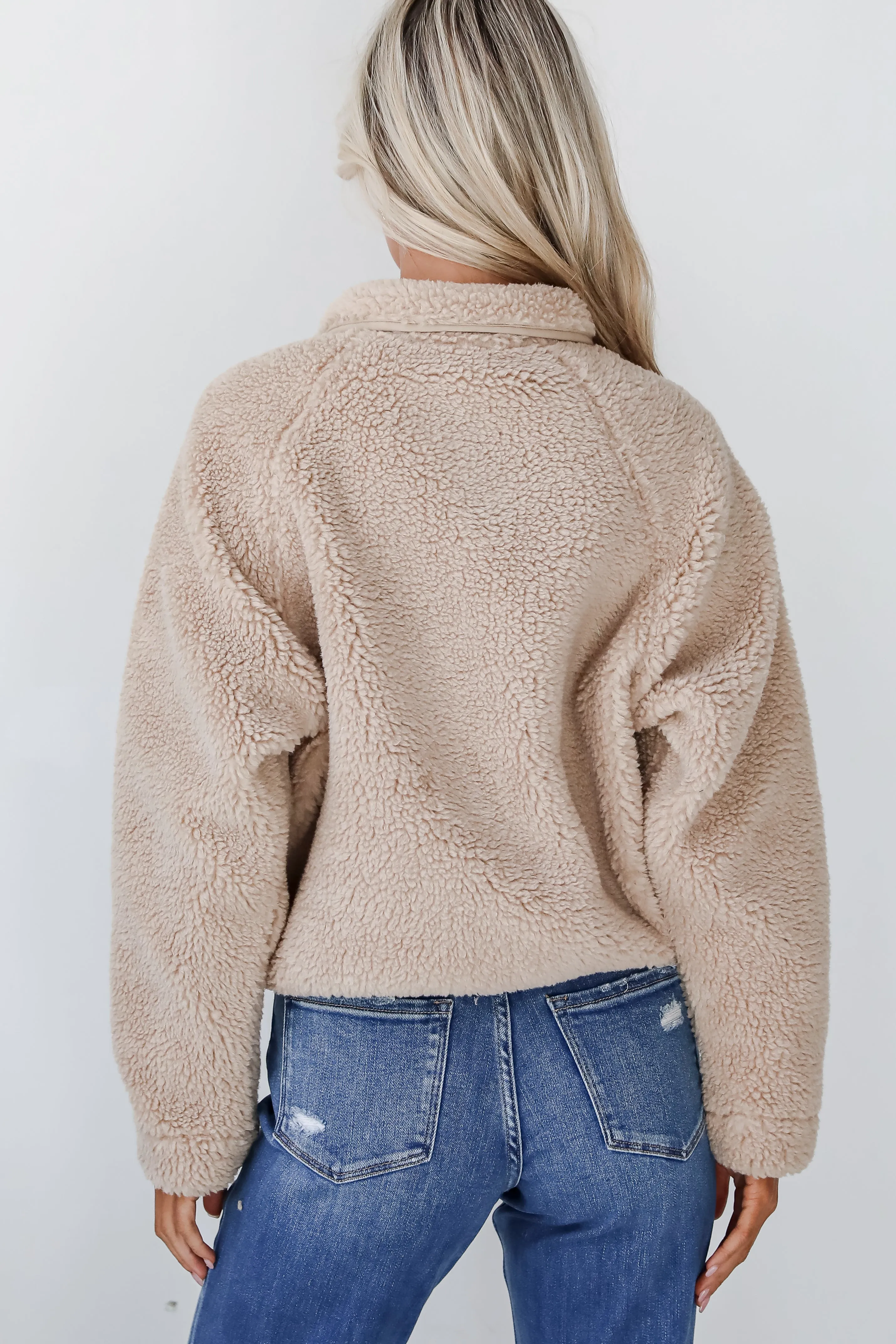 FINAL SALE - Hit The Slopes Beige Sherpa Pullover - DOORBUSTER