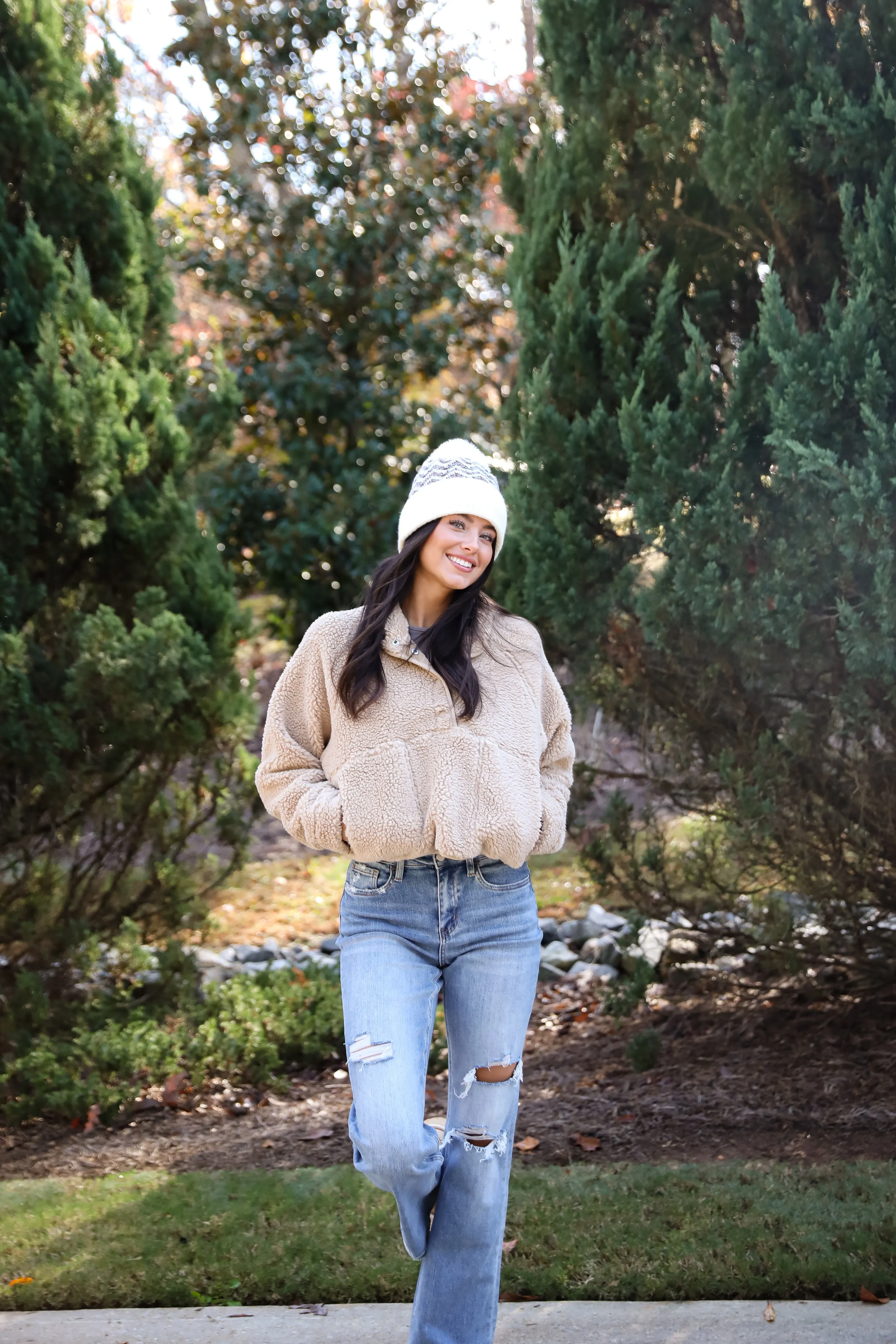 FINAL SALE - Hit The Slopes Beige Sherpa Pullover - DOORBUSTER