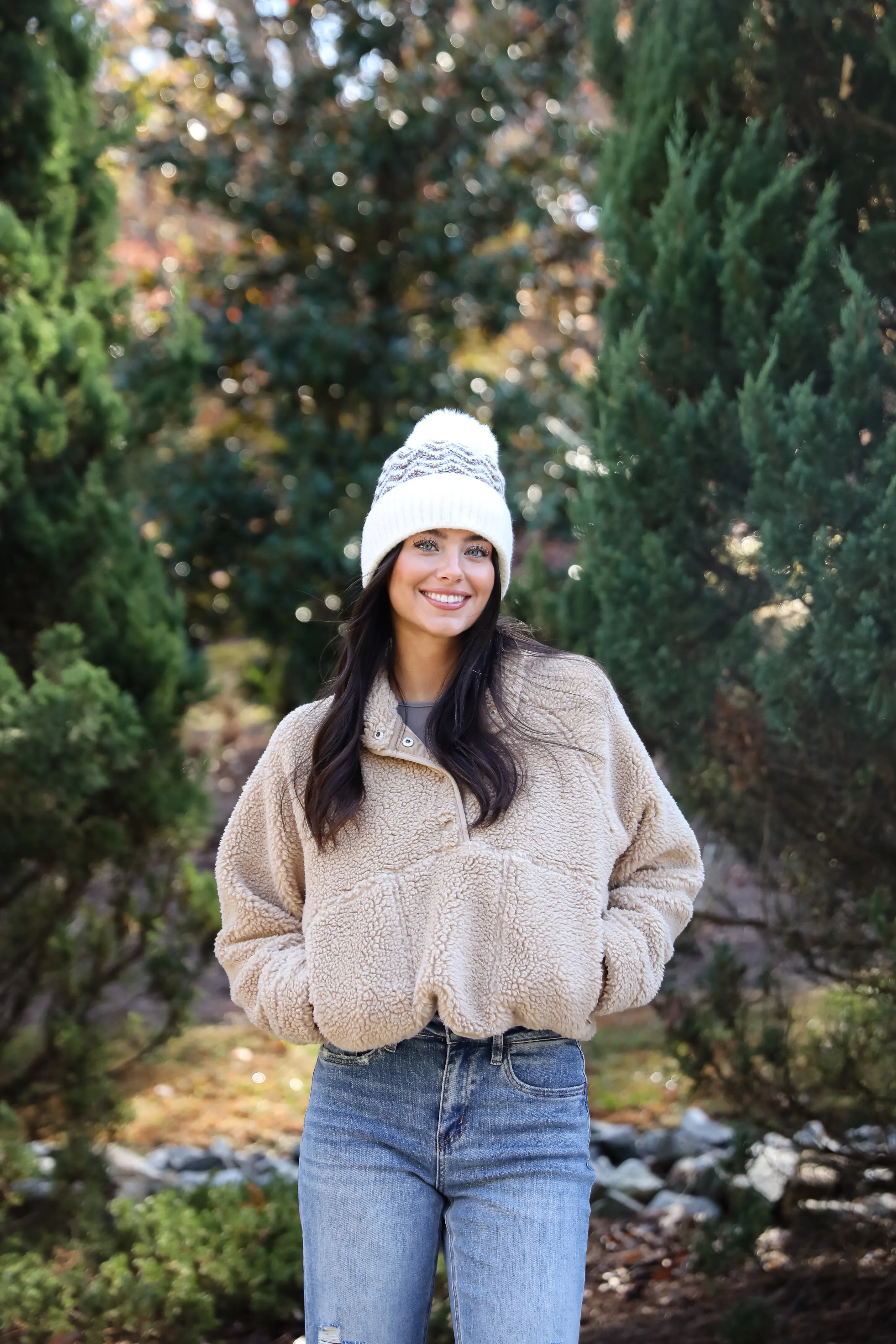 FINAL SALE - Hit The Slopes Beige Sherpa Pullover - DOORBUSTER