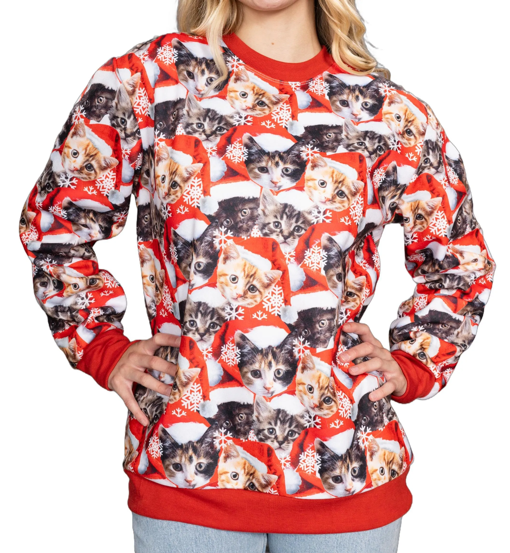 Funny Christmas Cat Sweatshirt JulesRoche All-Over Graphic Pullover
